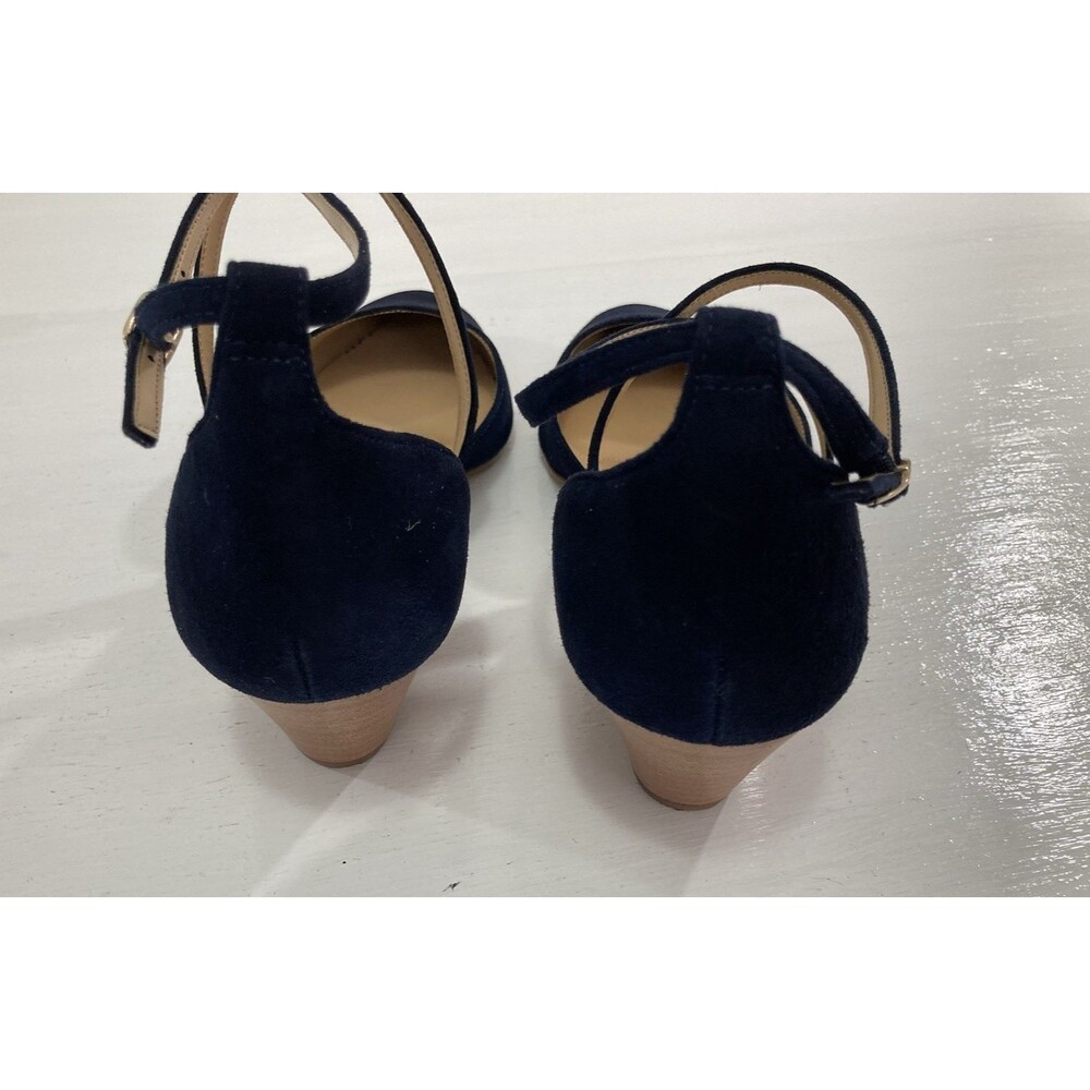 Talbots Laney Wedge Heels Womens 8.5M Indigo Blue Leather Criss Cross Shoes - Picture 5 of 10